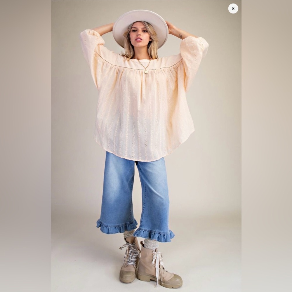 Easel Light Peach Eyelet Women's Blouse - Picture 1 of 6